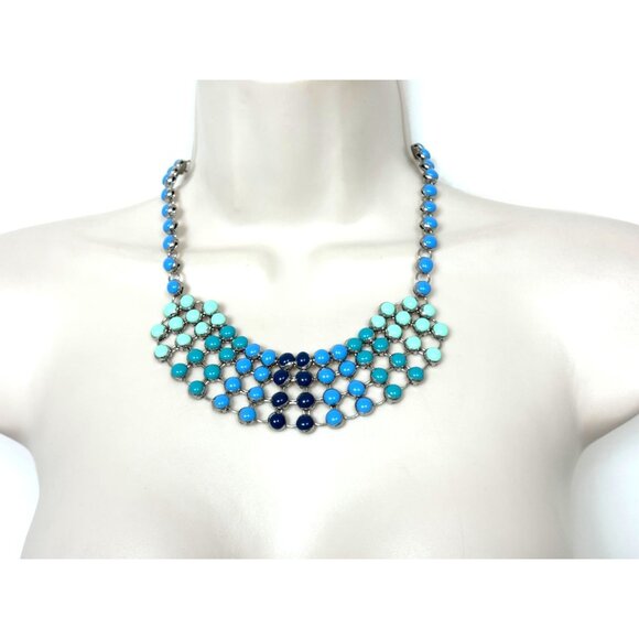 BLUE GREEN STATEMENT NECKLACE Jewelry Beaded Wedding Evening Y2K Bib Boho Party‎ - Picture 1 of 3